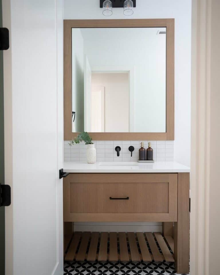 Powder Room With Wood and White