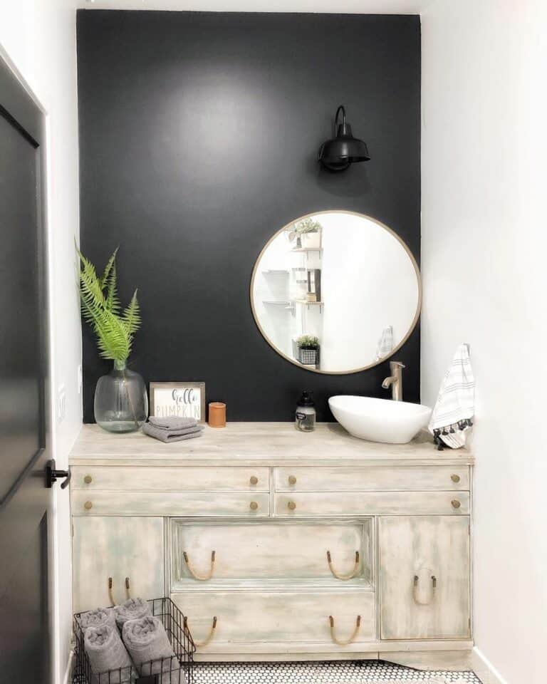 DIY and Modern Powder Room with Wood Vanity