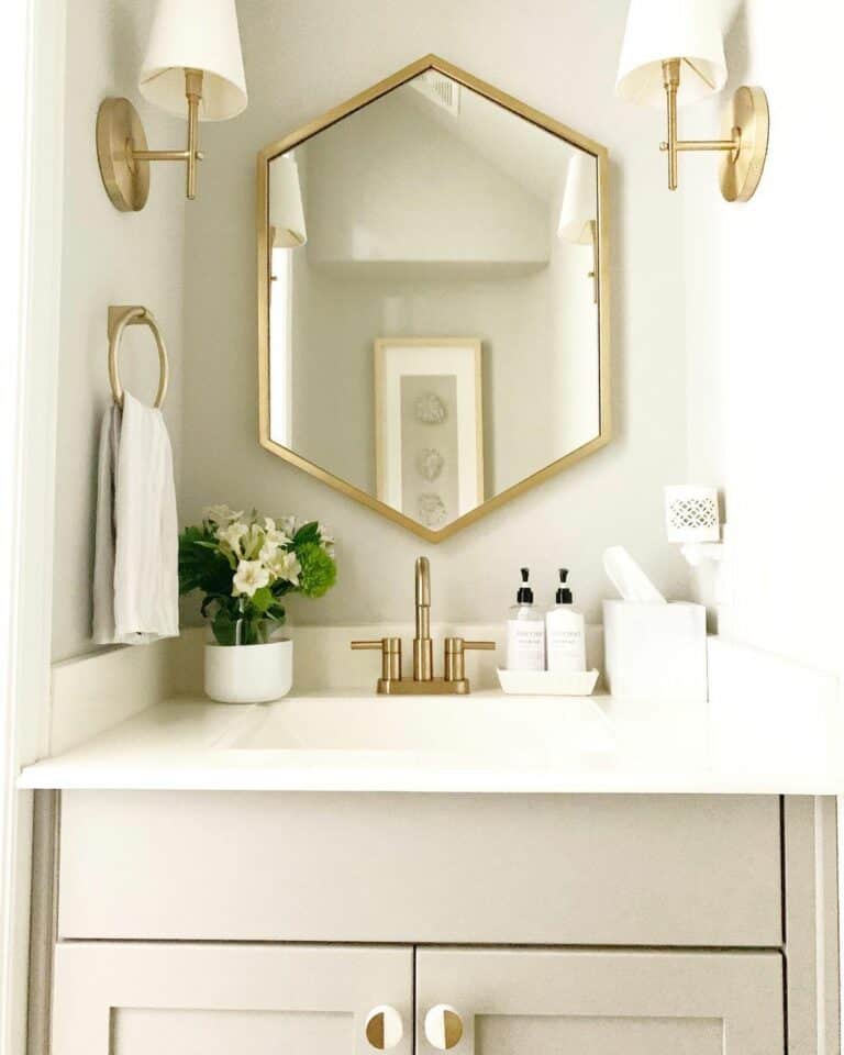 Modern Powder Room Idea With Golden Elements