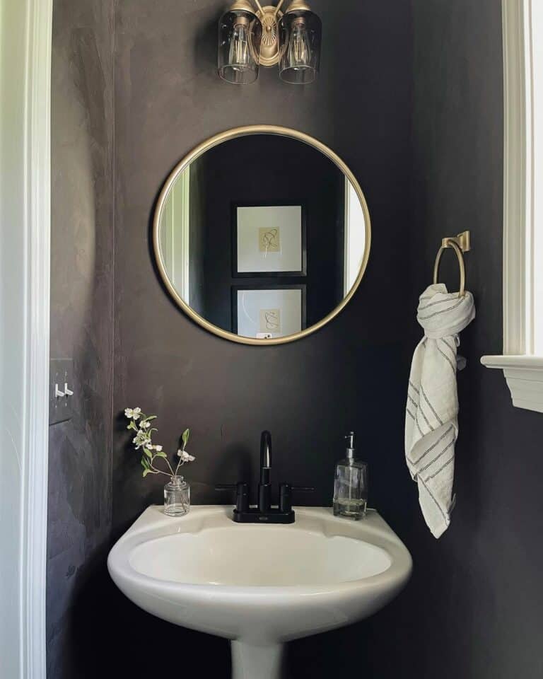 Powder Room With Gold and Charcoal Shades