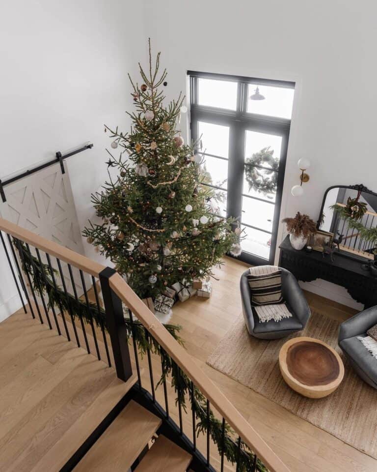 Staircase with Light Wood Stair Landing