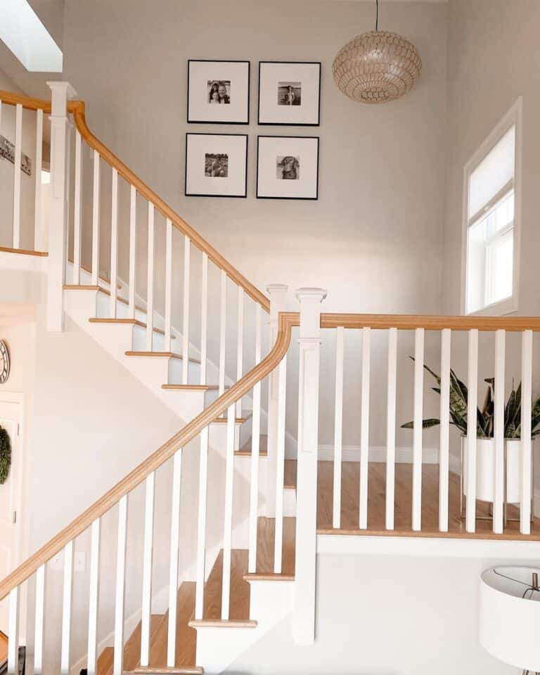 Stair Landing with Rattan Pendant Light