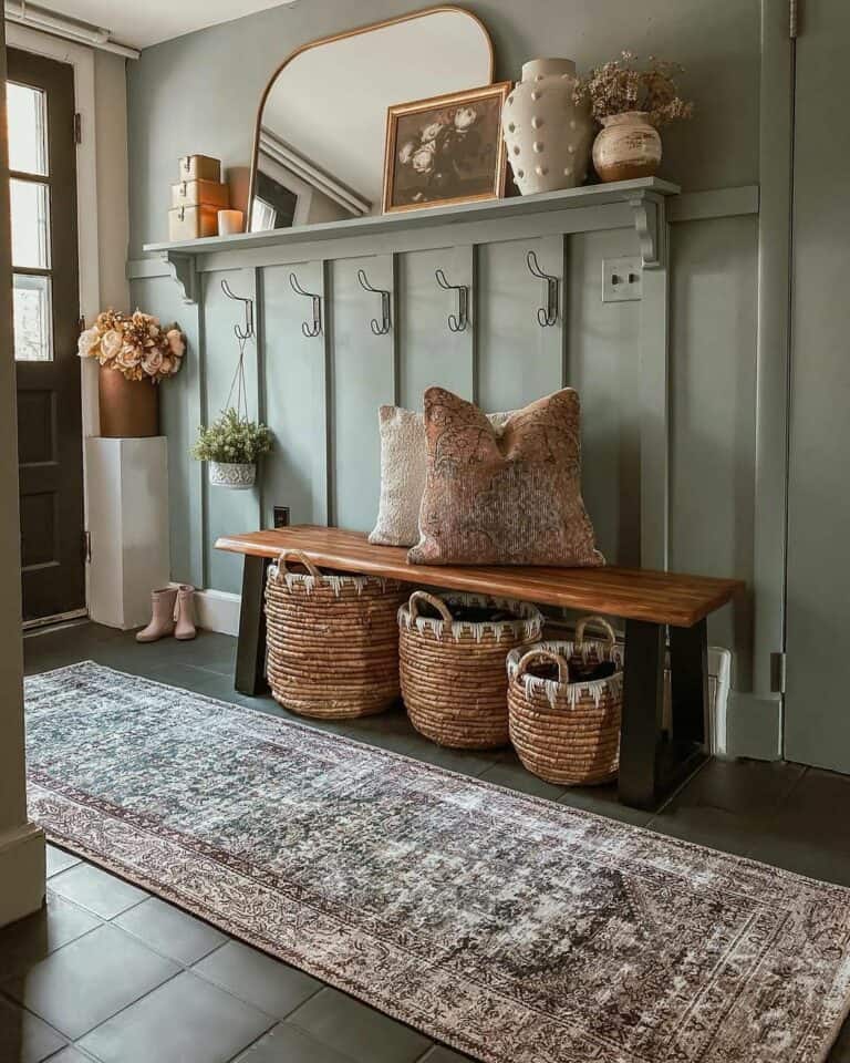 Tiled Entryway With Mid-century Elegance