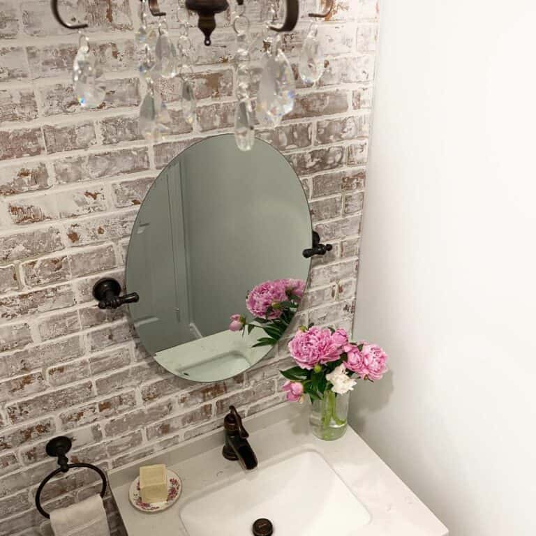 Whitewashed Brick Bathroom Accent Wall