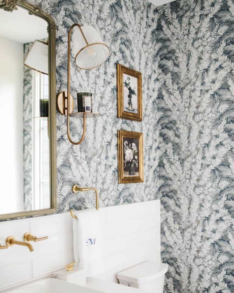 White and Blue Fern Print Wallpaper