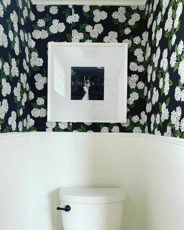 Blue and White Floral Bathroom Wallpaper