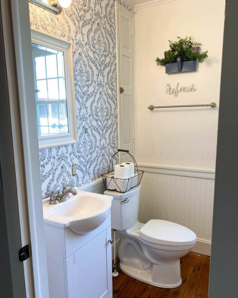 White and Blue Wallpaper Feature Wall