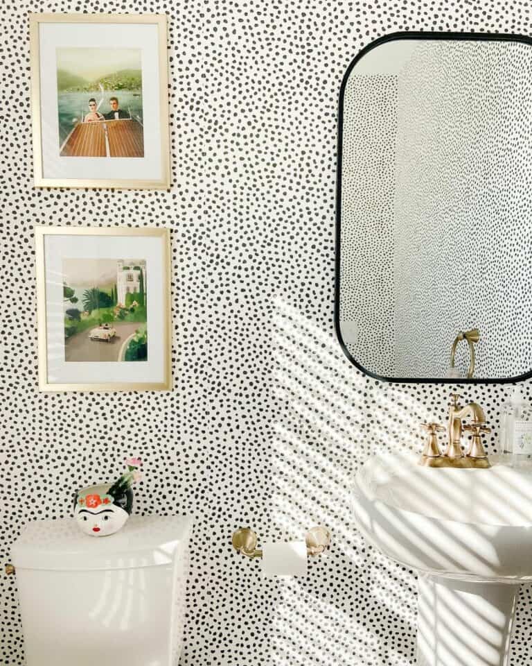 White and Black Polka Dot Powder Room Walls