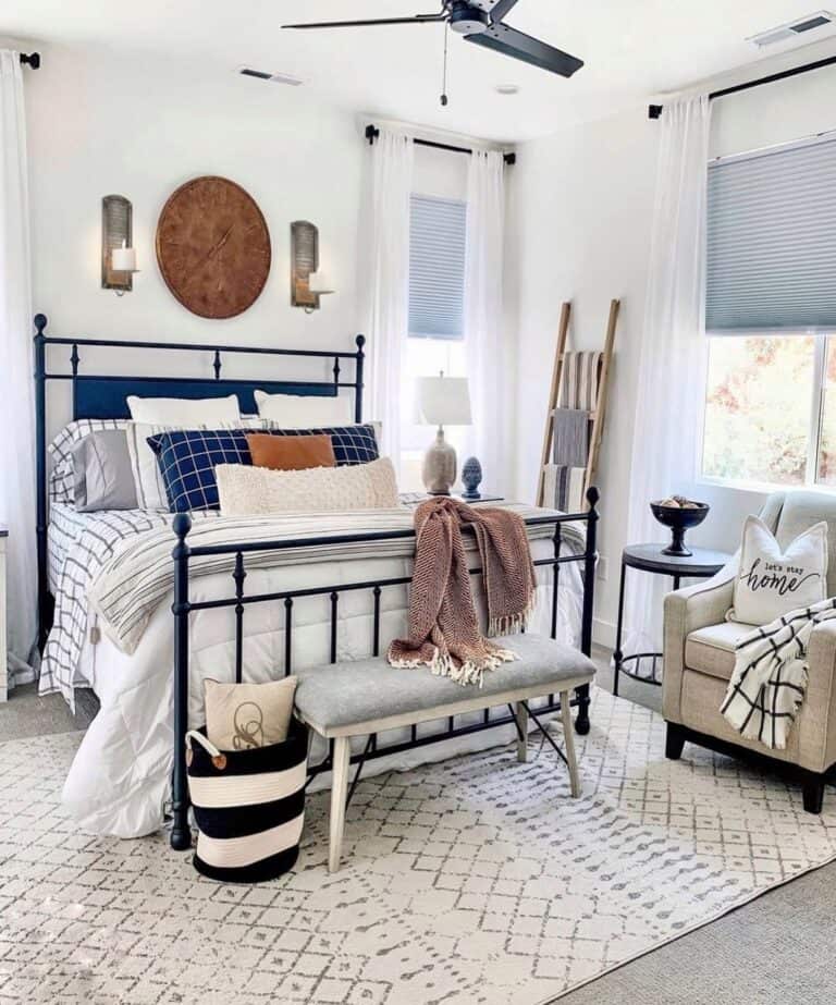 Black Bed Frame with Bedroom Bench