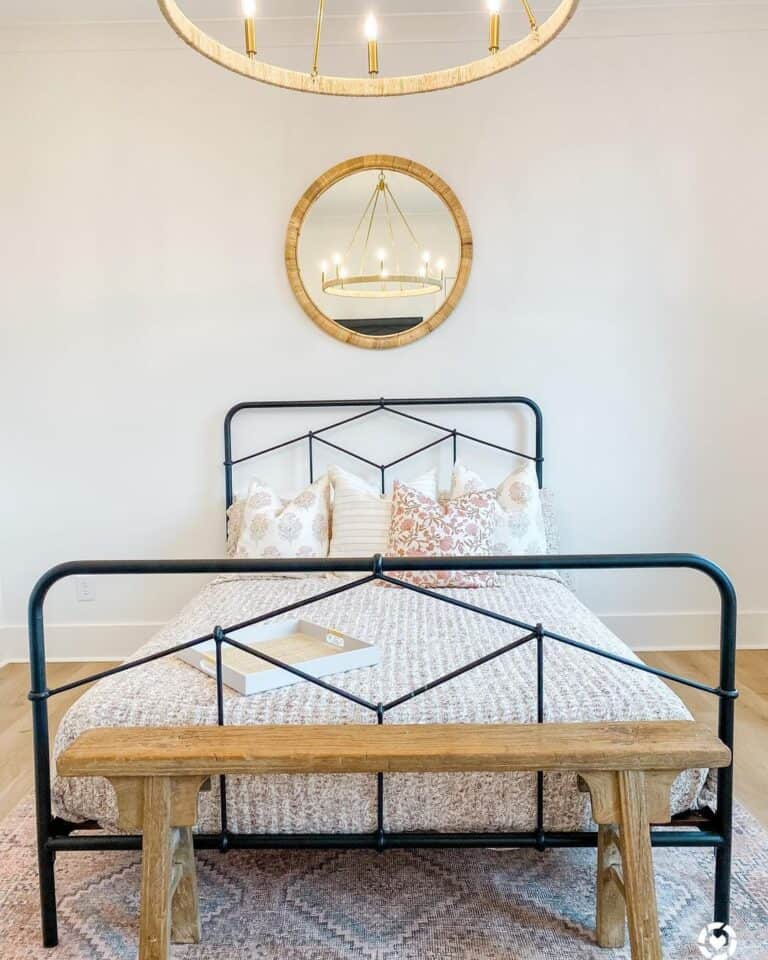 Black Bed with Sawhorse Bedroom Bench