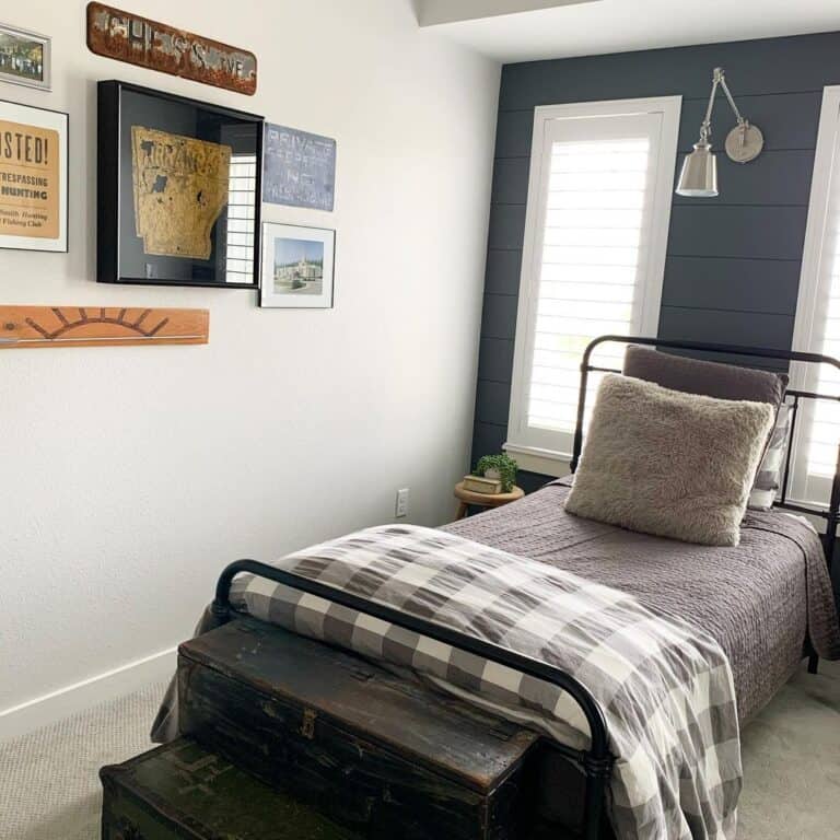 Nickel Bedroom Sconce Light on Shiplap Wall