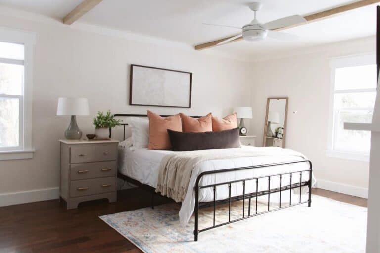 King Black Bed Frame with Gray Nightstand