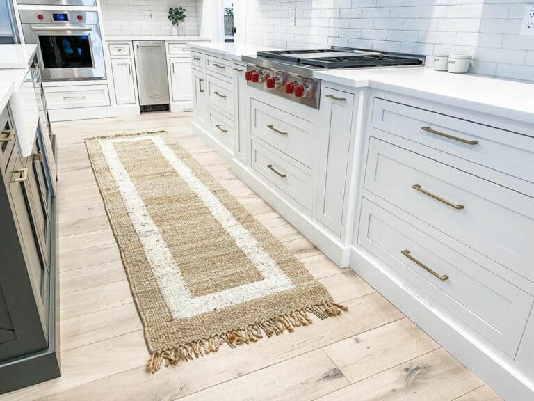 Wooden Kitchen Flooring Ideas With Woven Rug