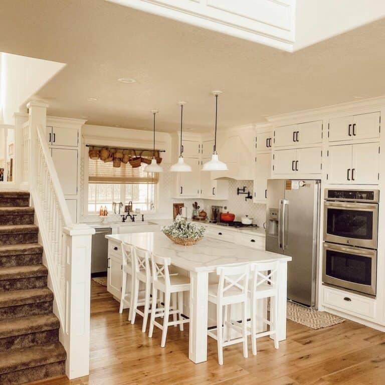 Farmhouse Kitchen With White Lamps
