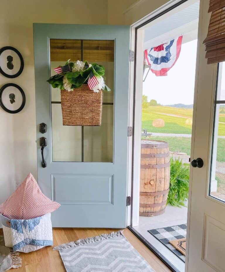White Flower Hanging Basket in Entryway