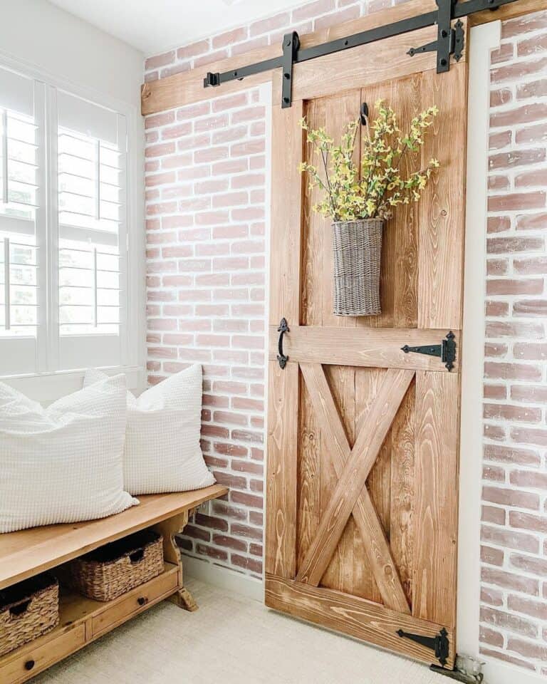 Woven Door Basket on Sliding Barn Door
