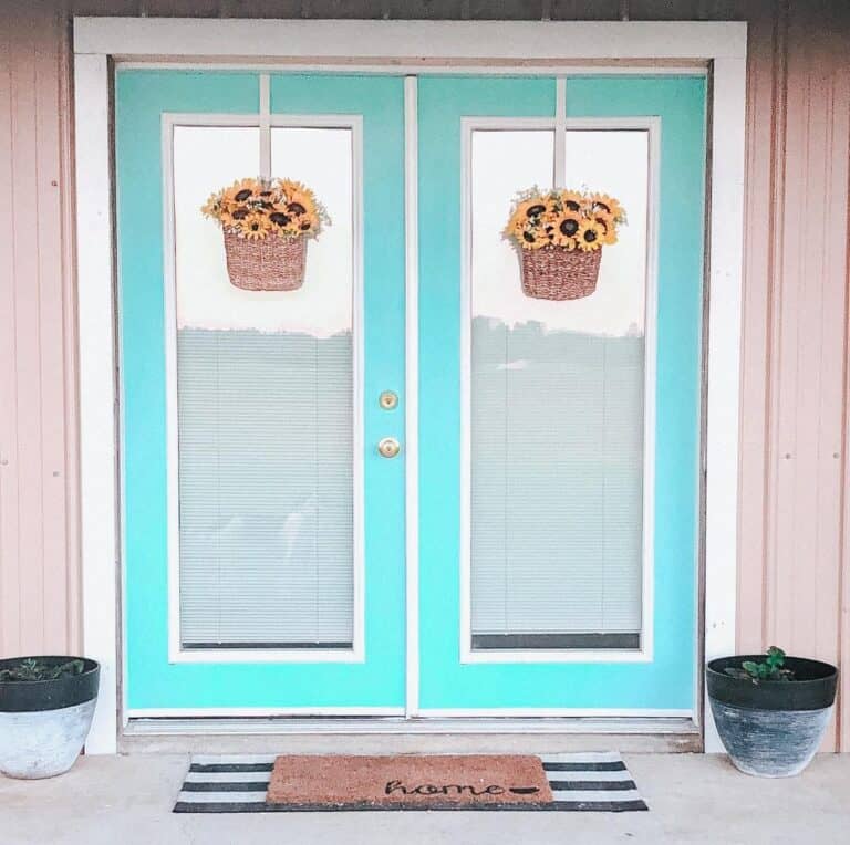 Aqua Double Doors with Sunflower Door Baskets