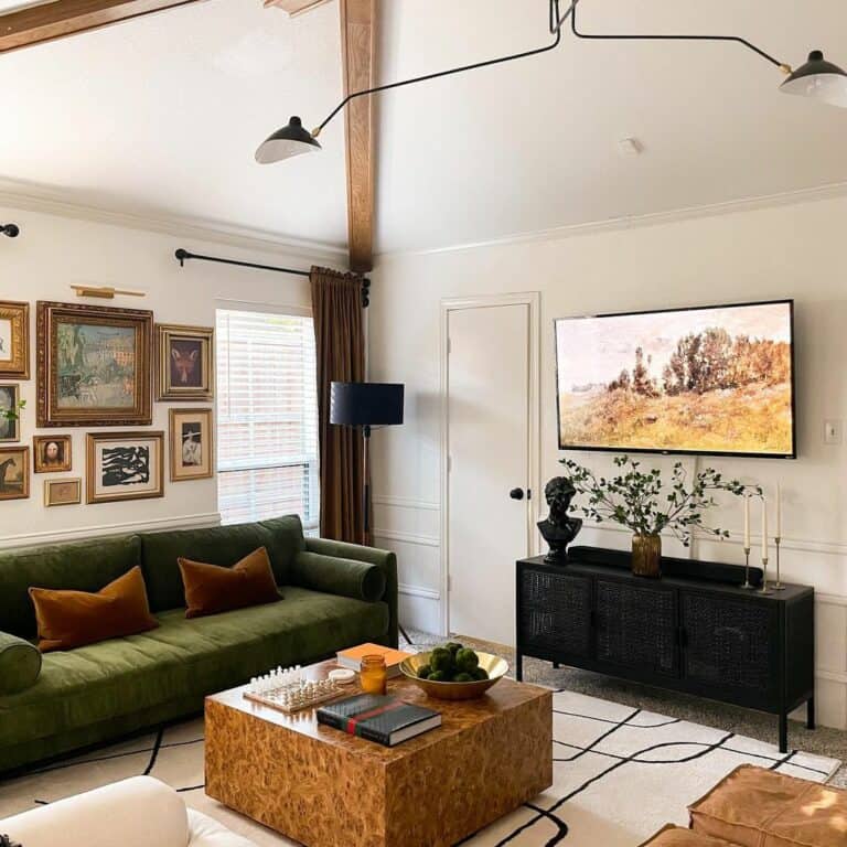 Living Room With Black Cane TV Stand