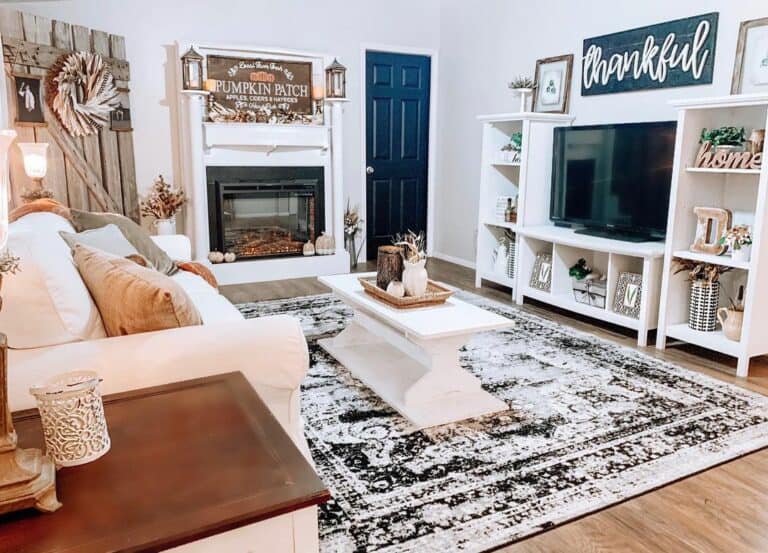 White Entertainment Center for Farmhouse Living Room