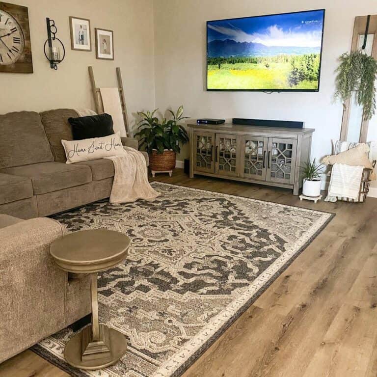 Wooden Media Cabinet With Wall Mounted TV