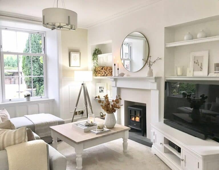 Entertainment Center With White TV Cabinet
