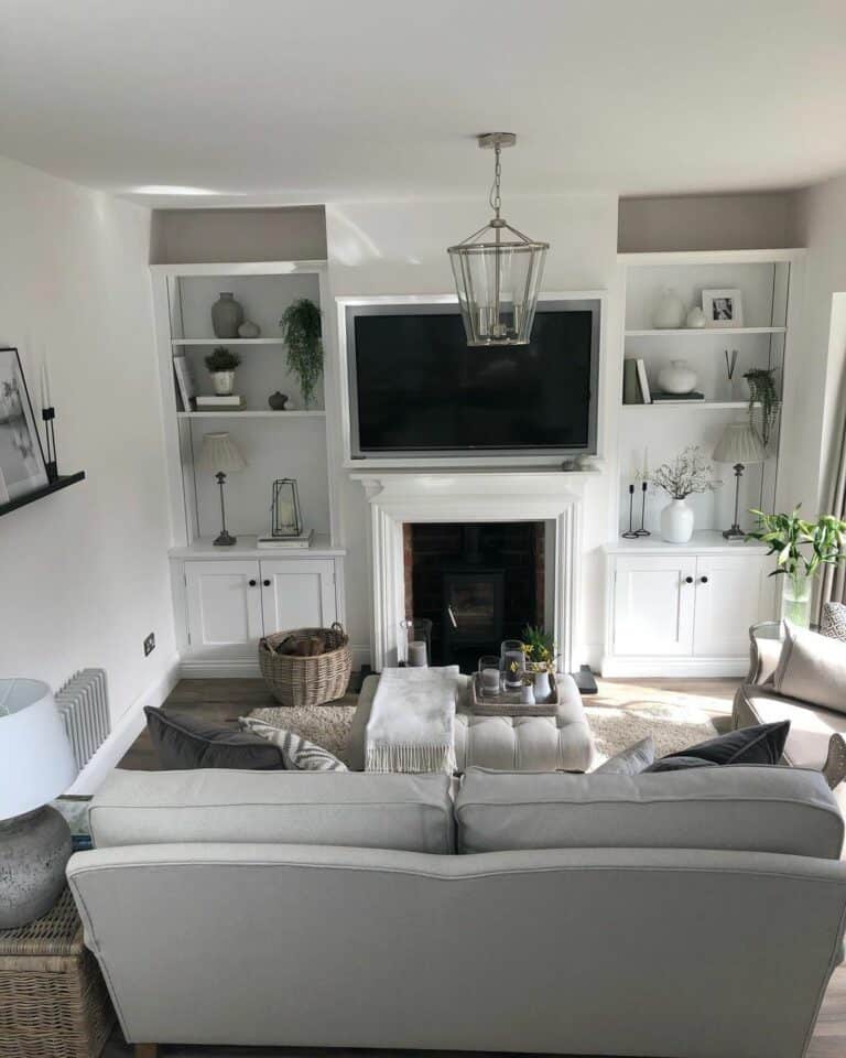 White Built-in Family Room Entertainment Center