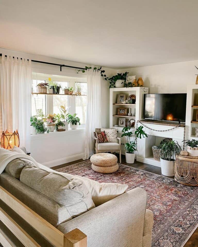 Living Room Entertainment Wall With White Fireplace
