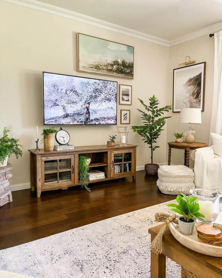 Stained Wood Farmhouse TV Cabinet