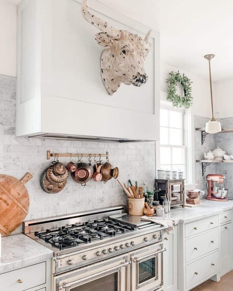 Stainless Steel Range with Light Gray Hood