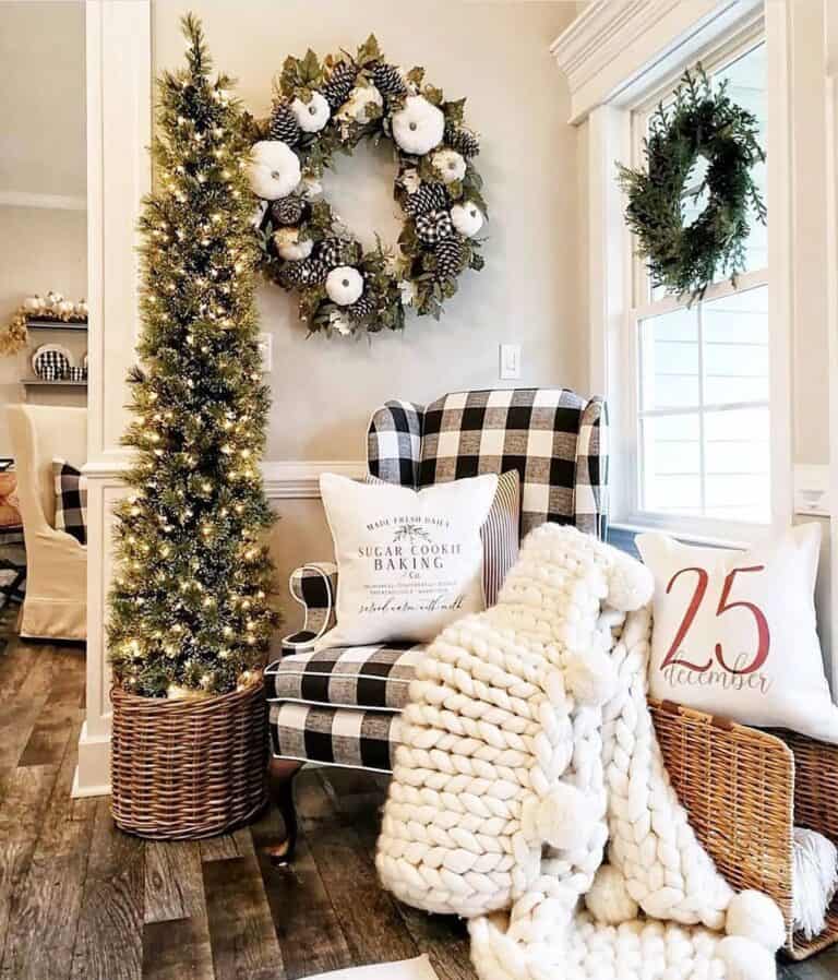Pencil Christmas Tree in Rattan Tree Collar Skirt