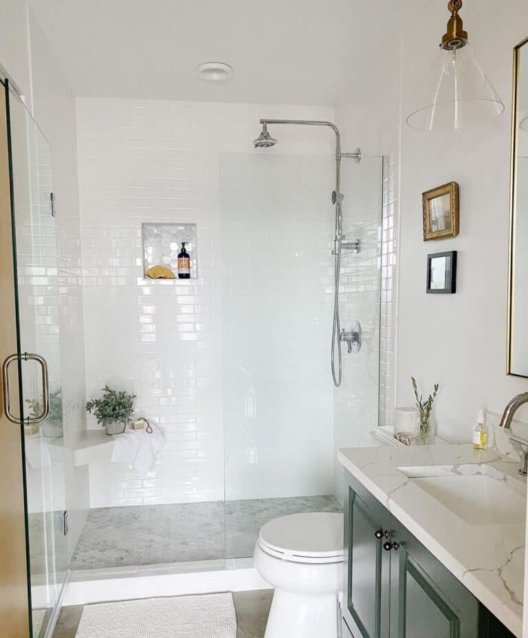 Gray Hexagon Tile Shower Pan and Niche