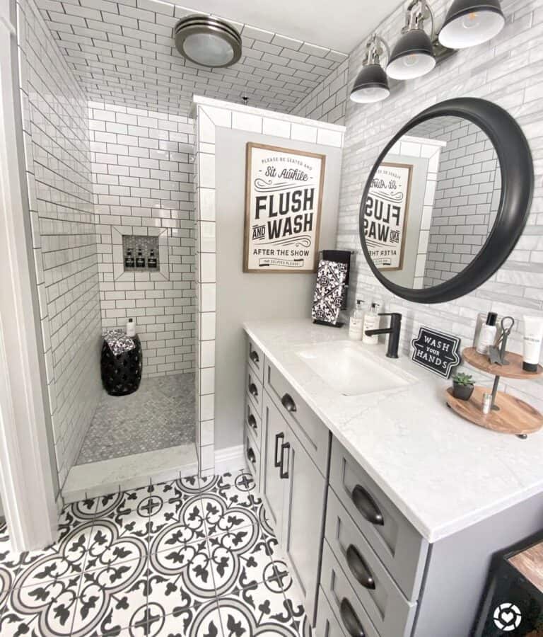 Square White Subway Tile Shower Niche