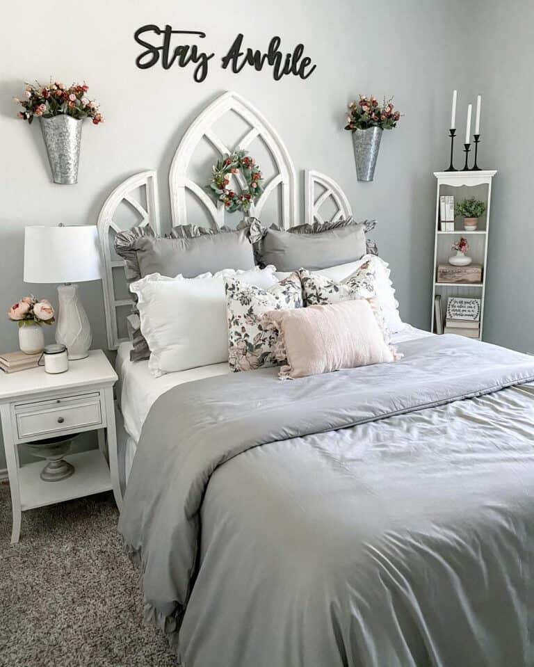 Scripted Sign Above White Window Décor