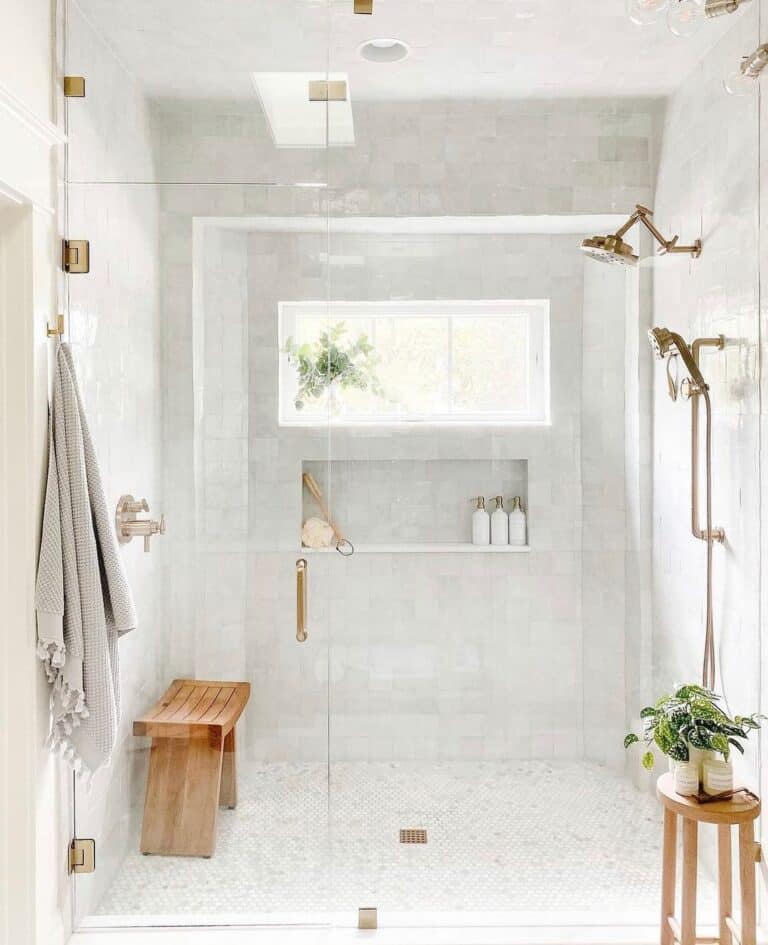 Light Gray Grid Tile Shower Niche