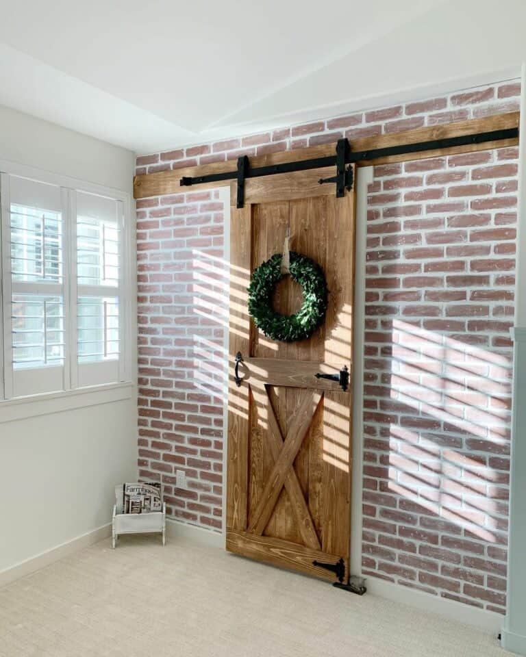 Sliding Rustic Wood Farmhouse Door with Wreath