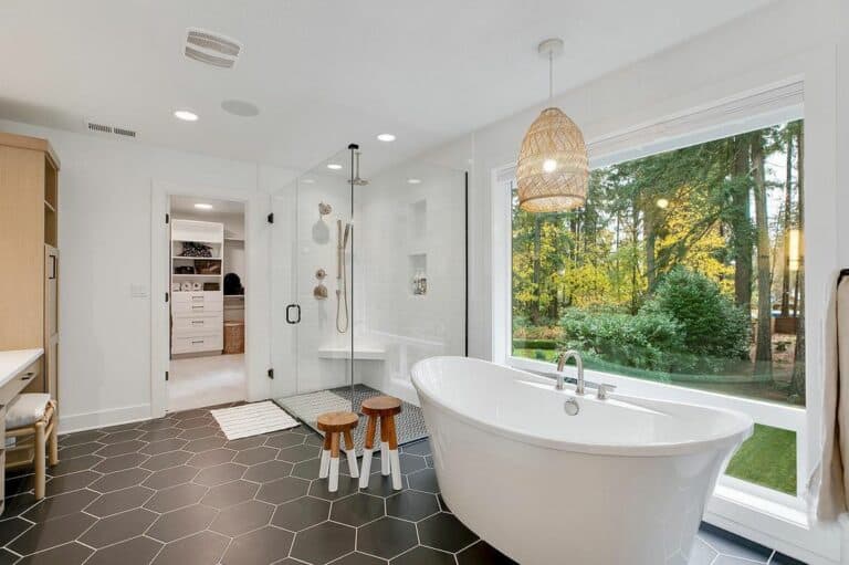 Black Hexagonal Tile Floor Inspiration for Bathroom