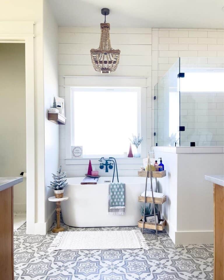 Wood Bead Chandelier in Bathroom