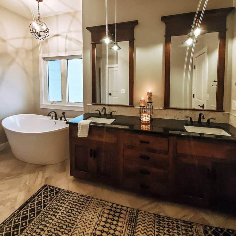 Rustic Wooden Double Sink Vanity