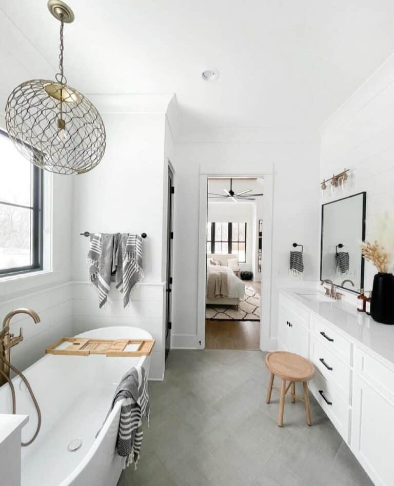 White Bathroom With Wooden Accents