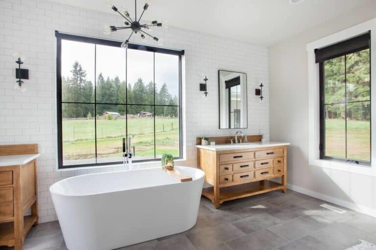 Subway Tile Statement Wall in Bathroom