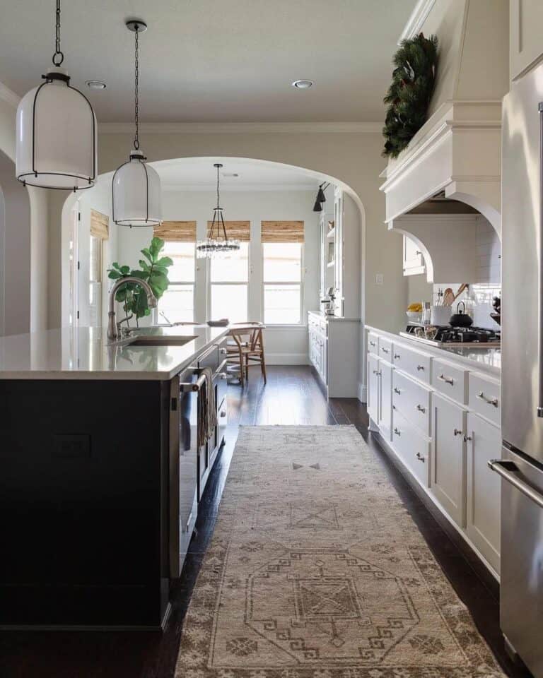 Beige Kitchen Runner on a Dark Wood Floor