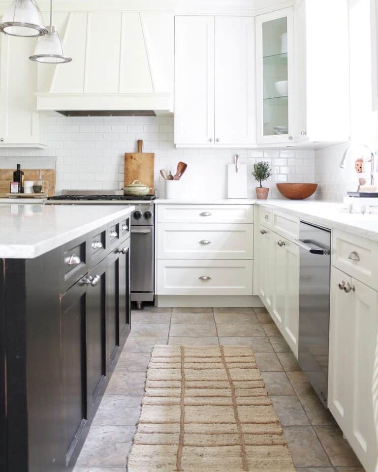 Beige Kitchen Runner Mat on a Brown Tile Floor