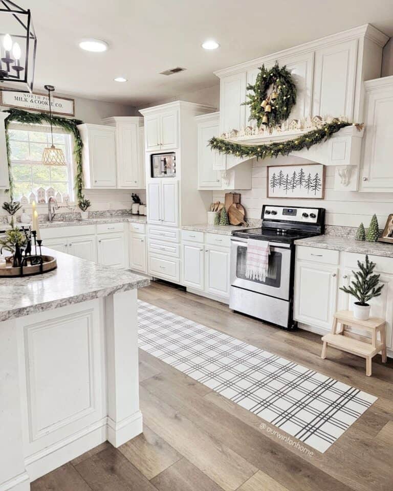 Elegant Christmas Kitchen with Striped Mat