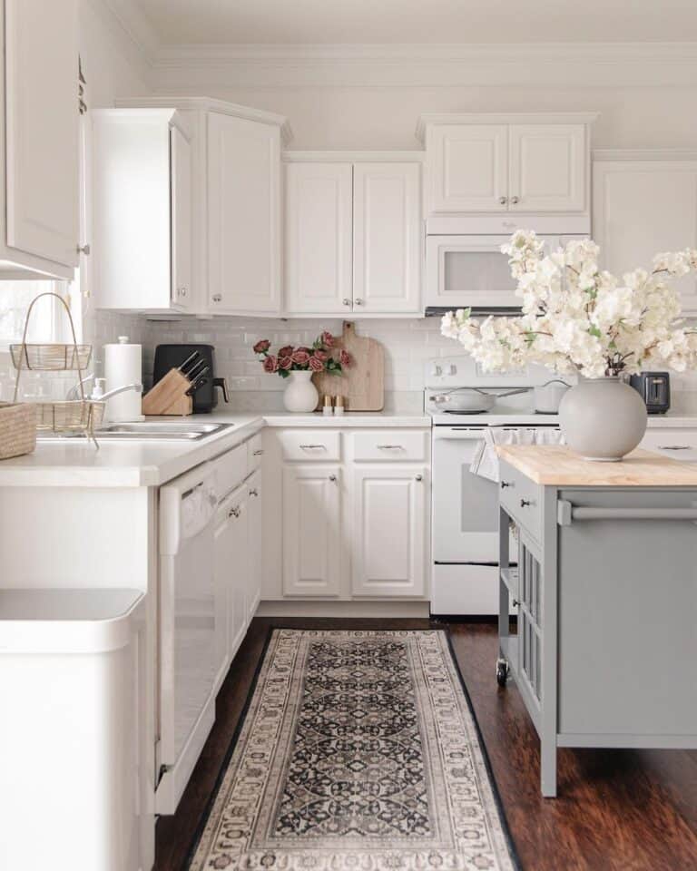 White Kitchen with Light Grey Island
