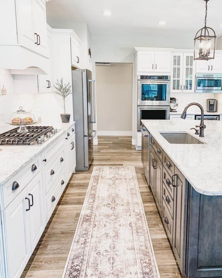 Beige Kitchen Runner on a Warm Wood Floor