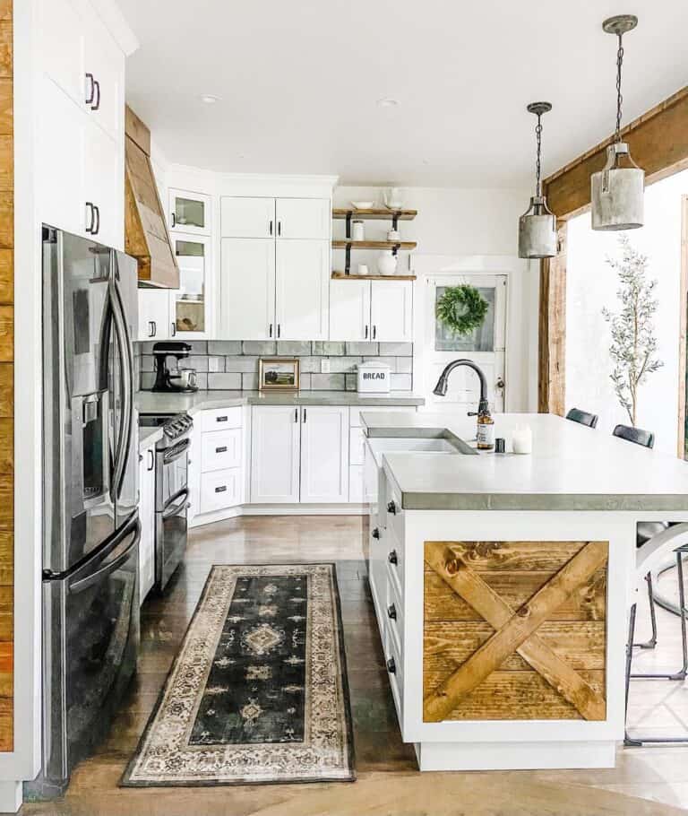 Black Kitchen Runner with a Beige and Black Border