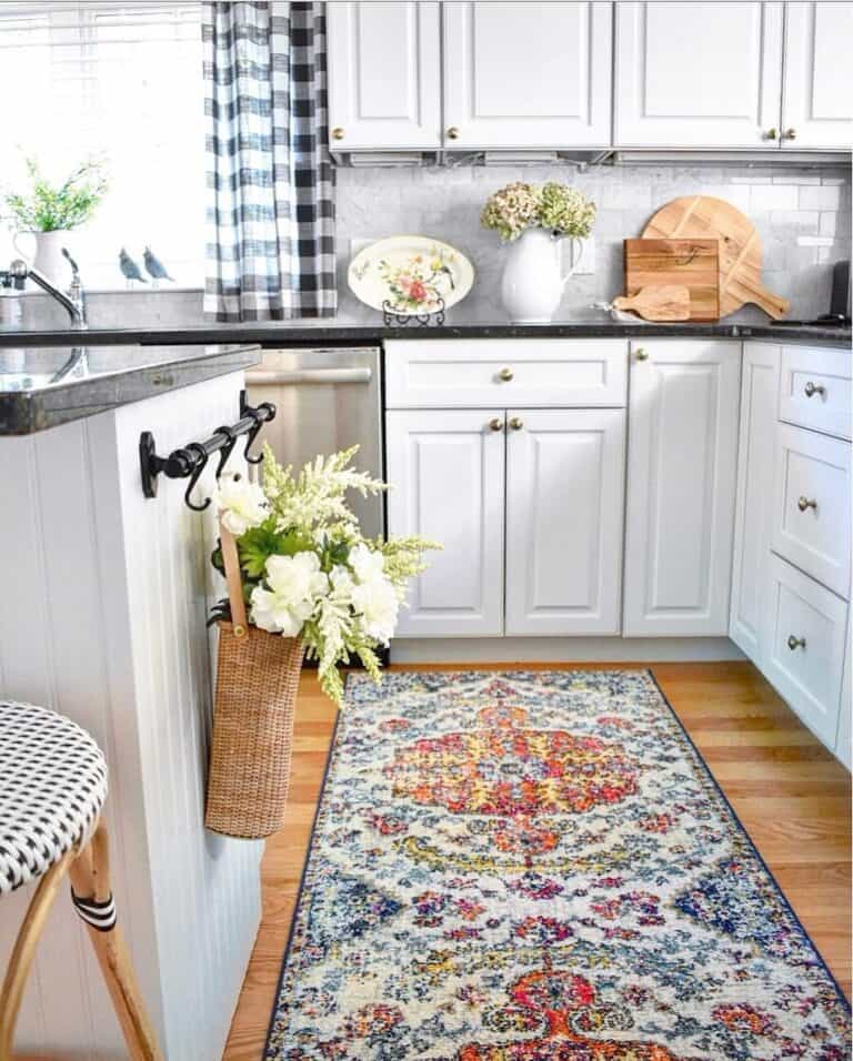 Colorful Kitchen Runner in a Black and White Kitchen