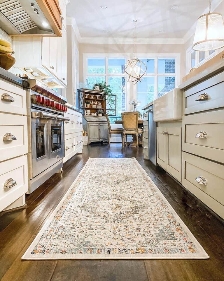 White Kitchen Runner Mat on a Warm Wood Floor