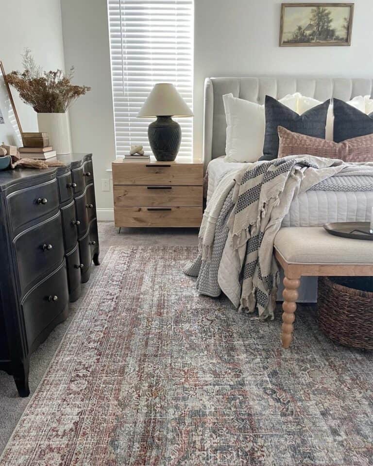 Oversized Black Lamp on a Wooden Nightstand