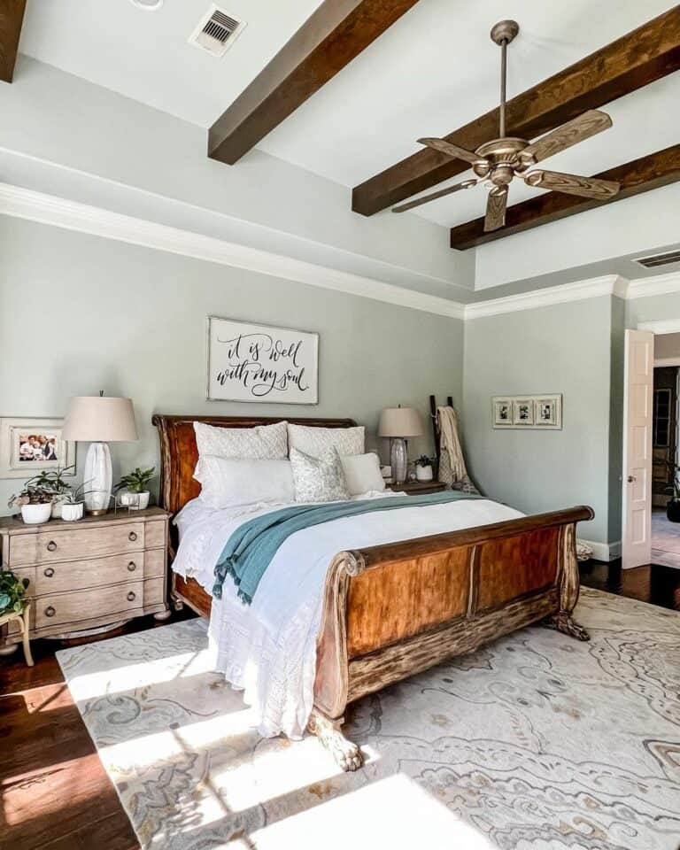 Plants in White Pots on Light Wood Nightstands